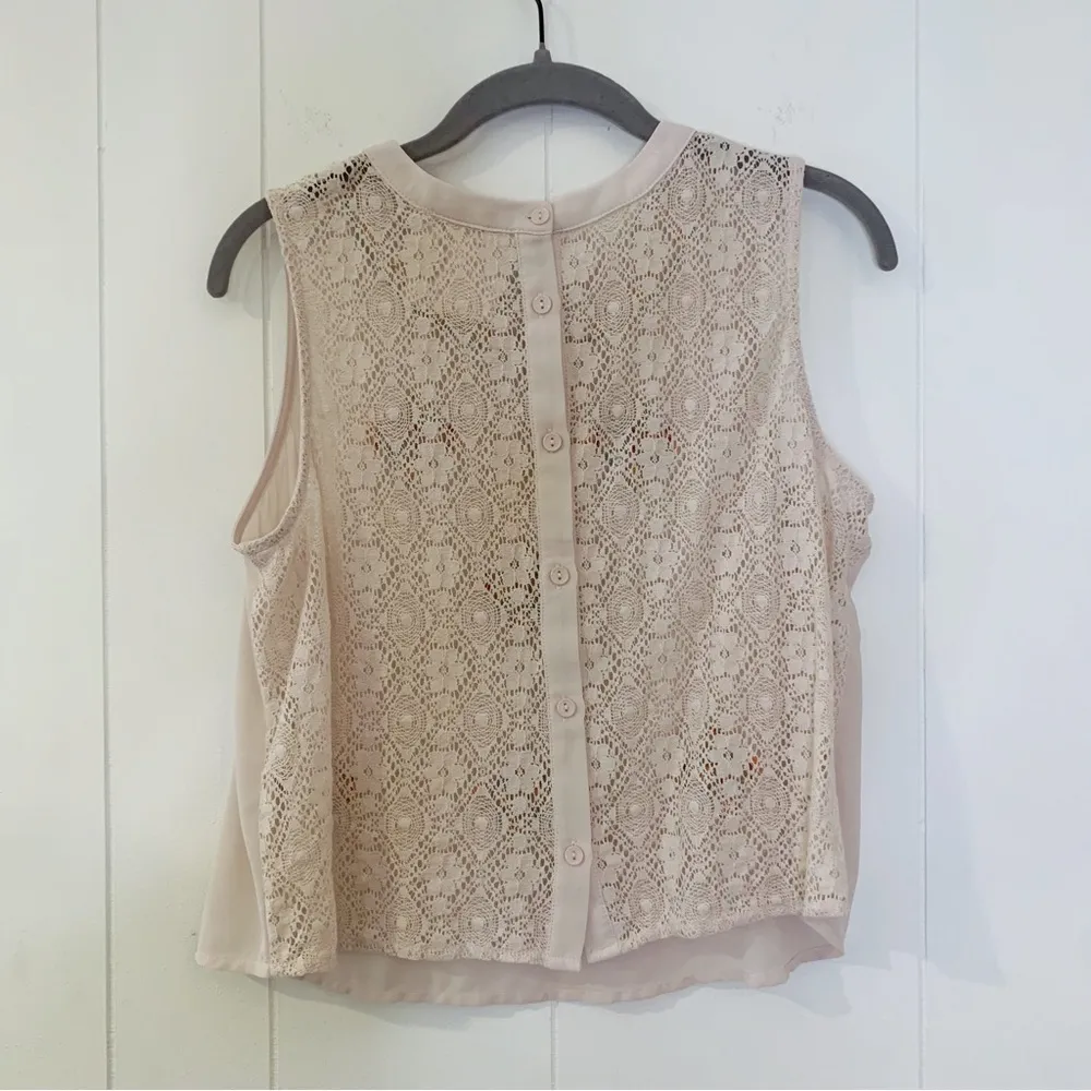 PPLA Beige Embroidered Lace Back Sleeveless Top M - Image 2