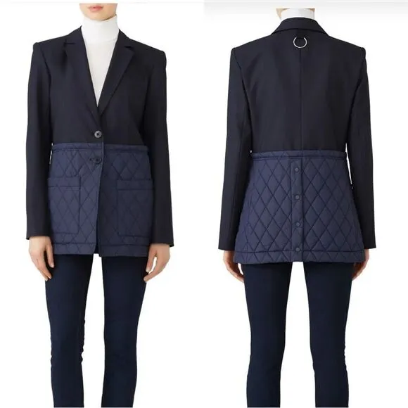 Tibi Wool Blend Quilted Oversized Blazer in Navy Blue Size 0 - Image 2