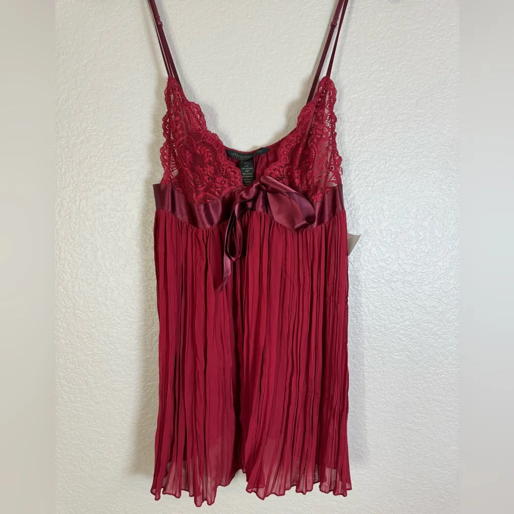 Vintage 90’s 2000’s Victoria’s Secret Chemise Sheer Burgundy with Lace & Bow L - Image 3