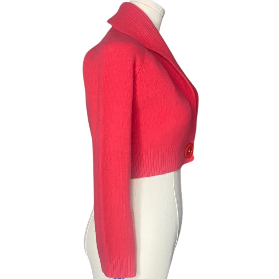 Vtg Benetton Pure New Wool Cropped Coral Cardigan Shawl Collar Bolero 
XS/S - Image 5
