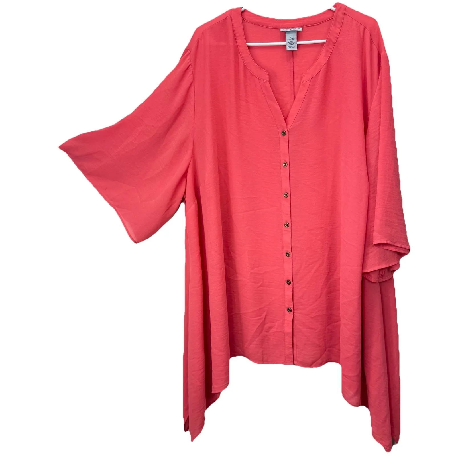 Catherines Coral Flare 3/4 Sleeve Button Chiffon Swing Top Size 4X - Image 2