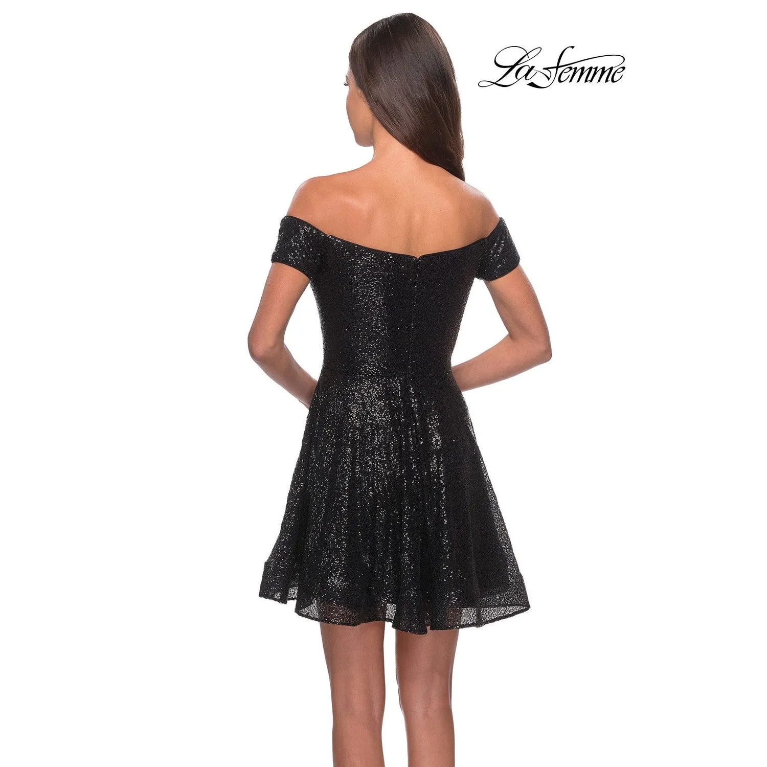La Femme Off the Shoulder Sequin Homecoming Mini Dress in Black Size 6 NWOT - Image 3
