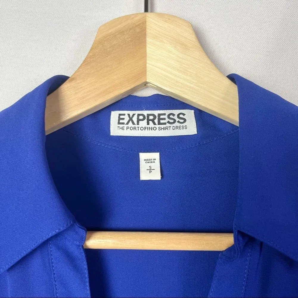 Express Portofino Royal Blue Button Down Long Sleeve Shirt Dress S - Image 3