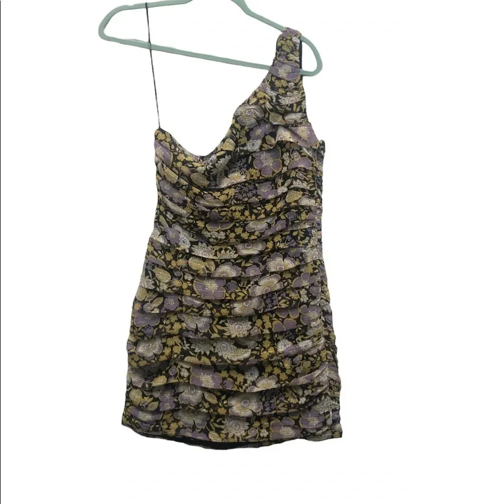NWT ZARA ONE SHOULDER FLORAL RUCHED DRESS - Image 5