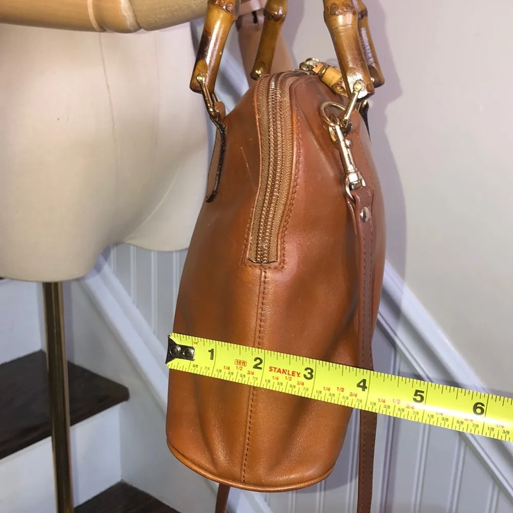 VINTAGE GUCCI Leather Top Handle Bamboo Tote Hand Bag Original Crossbody Strap - Image 8
