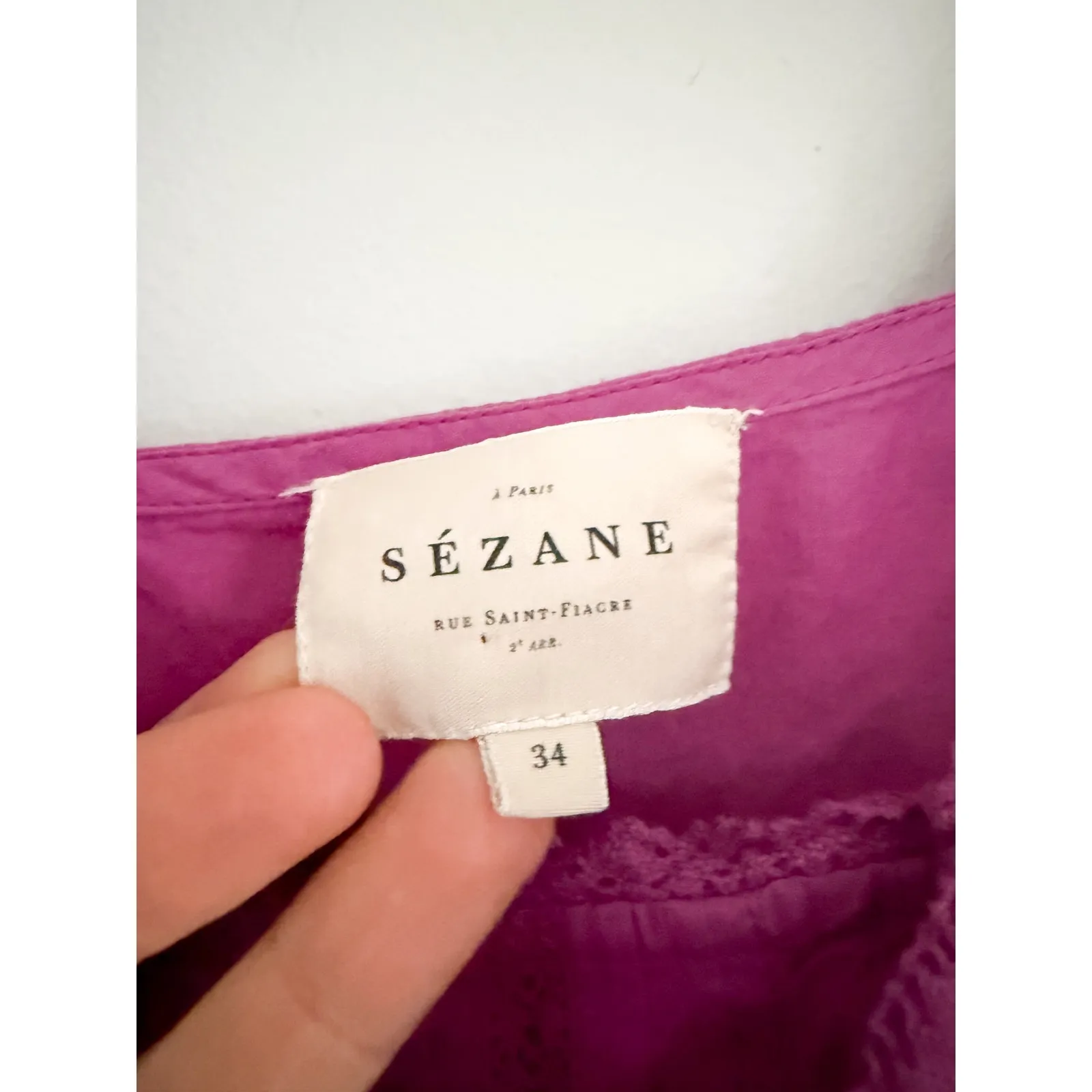 Sézane | Lexy Blouse Orchid Purple Lace Ruffle Cotton Top | Sz XS - Image 6