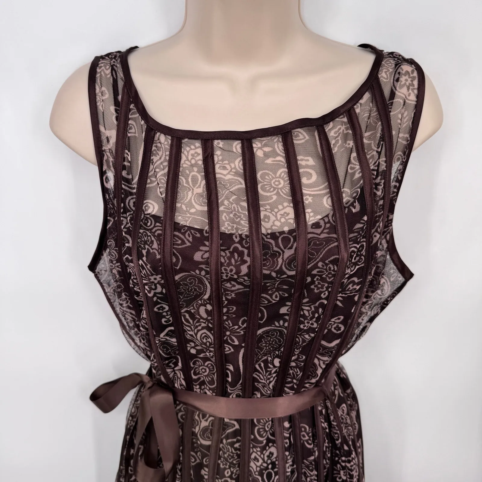 Y2K Sandra Darren Forest Fairy Dress Womens 12 Brown Paisley Ribbon‎ Belt Lined - Image 2