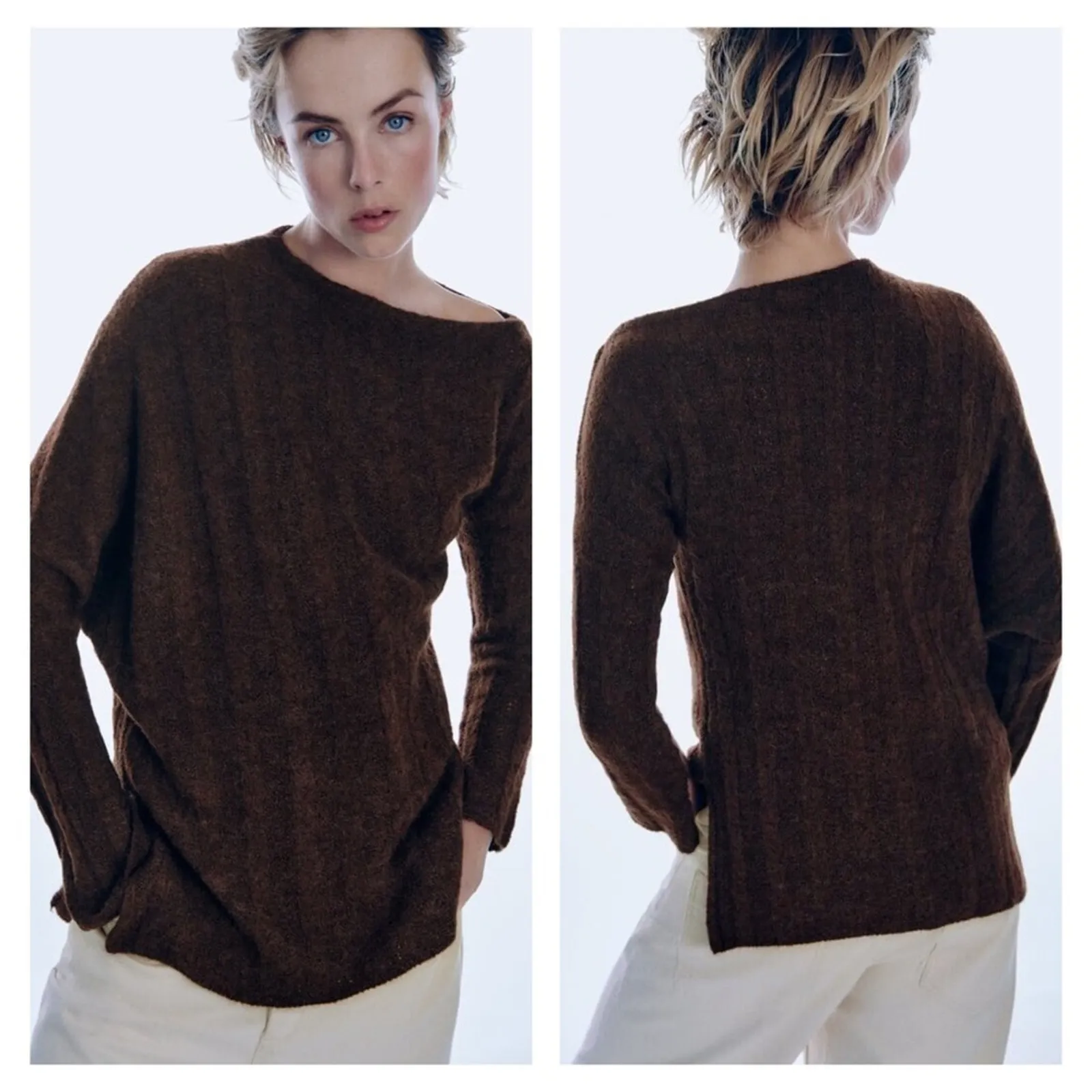ZARA NWT‎  Asymmetrical Wool Blend Sweater L - Image 2