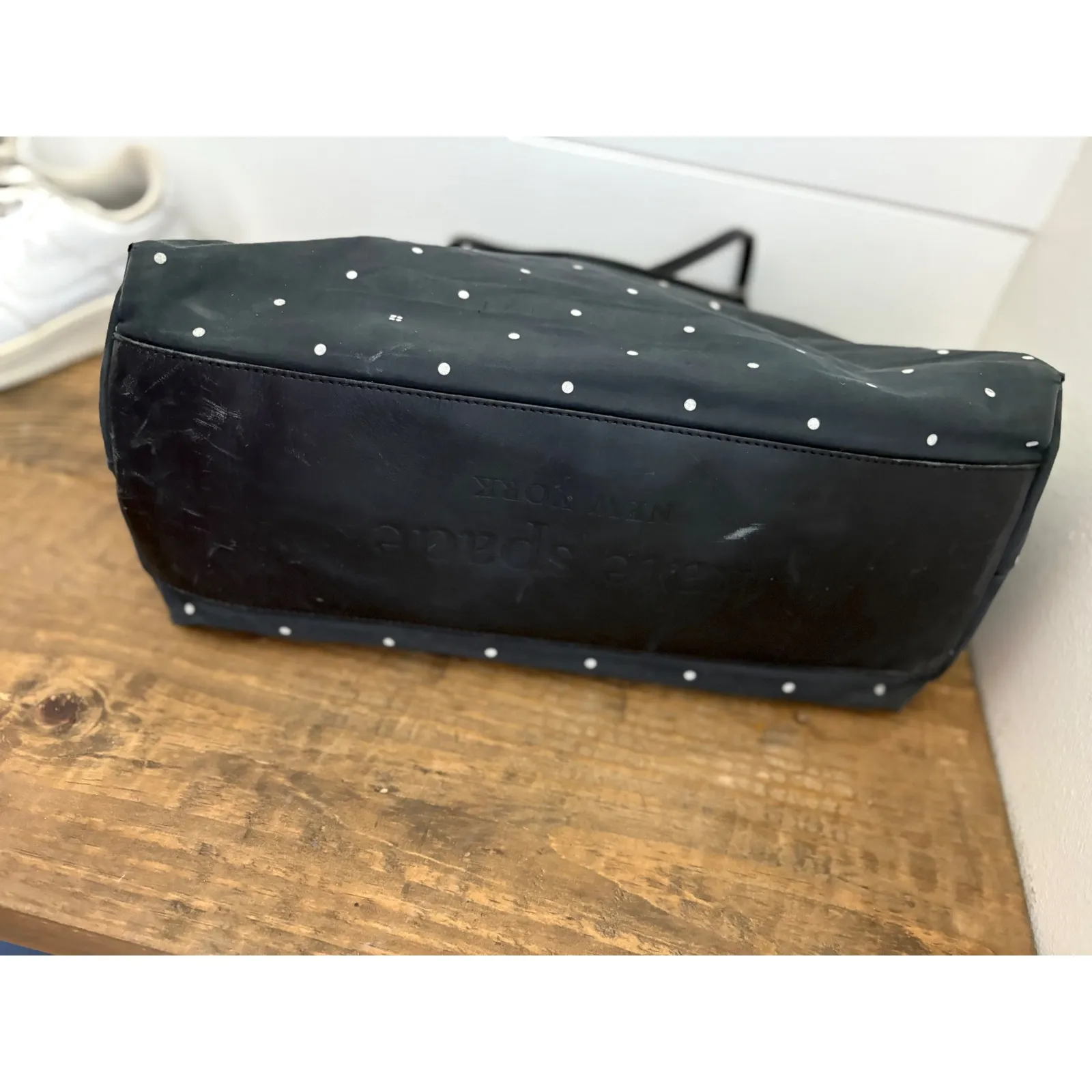 Kate Spade Black Polka Dot Nylon Tote Bag Shoulder Bag Zip‎ Pocket - Image 3