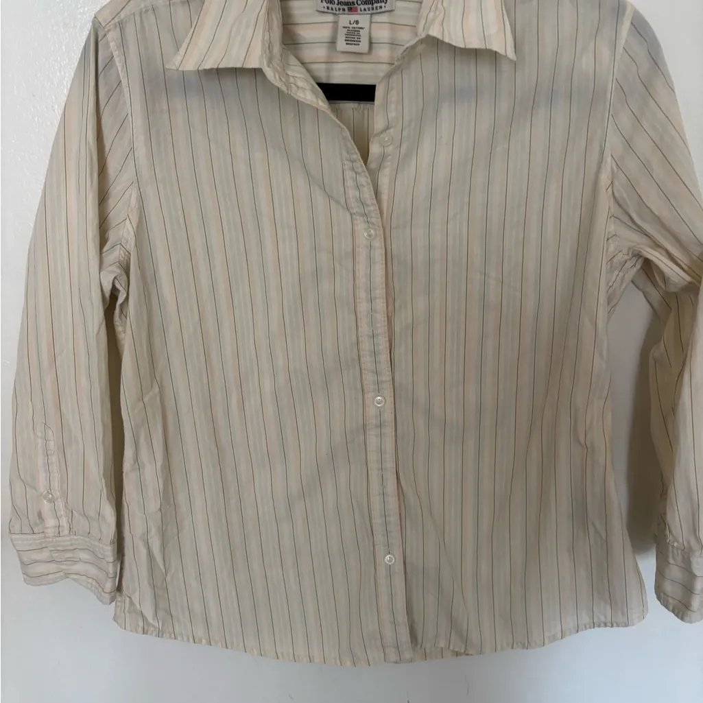 Polo by Ralph Lauren Cream Striped Blouse - Image 3