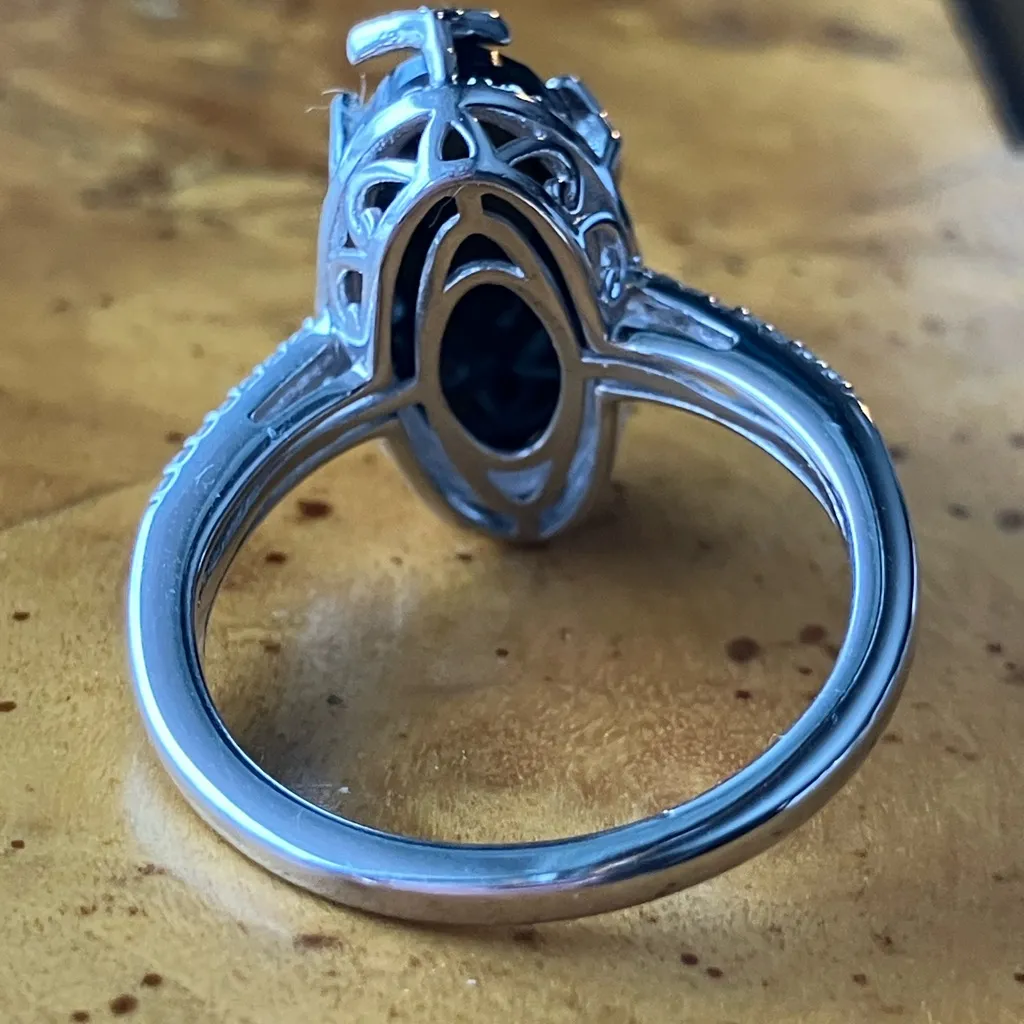 Natural Black Spinel Sterling Silver Star Ring Size 8 - Image 5