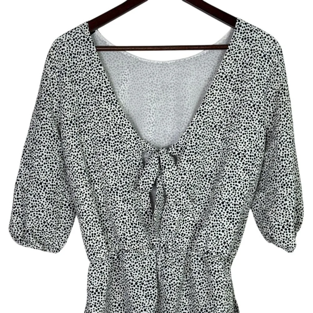 Zara Animal Polka Dot Black White Open Tie Back Shorts Romper 1/2 Sleeve XS - Image 5