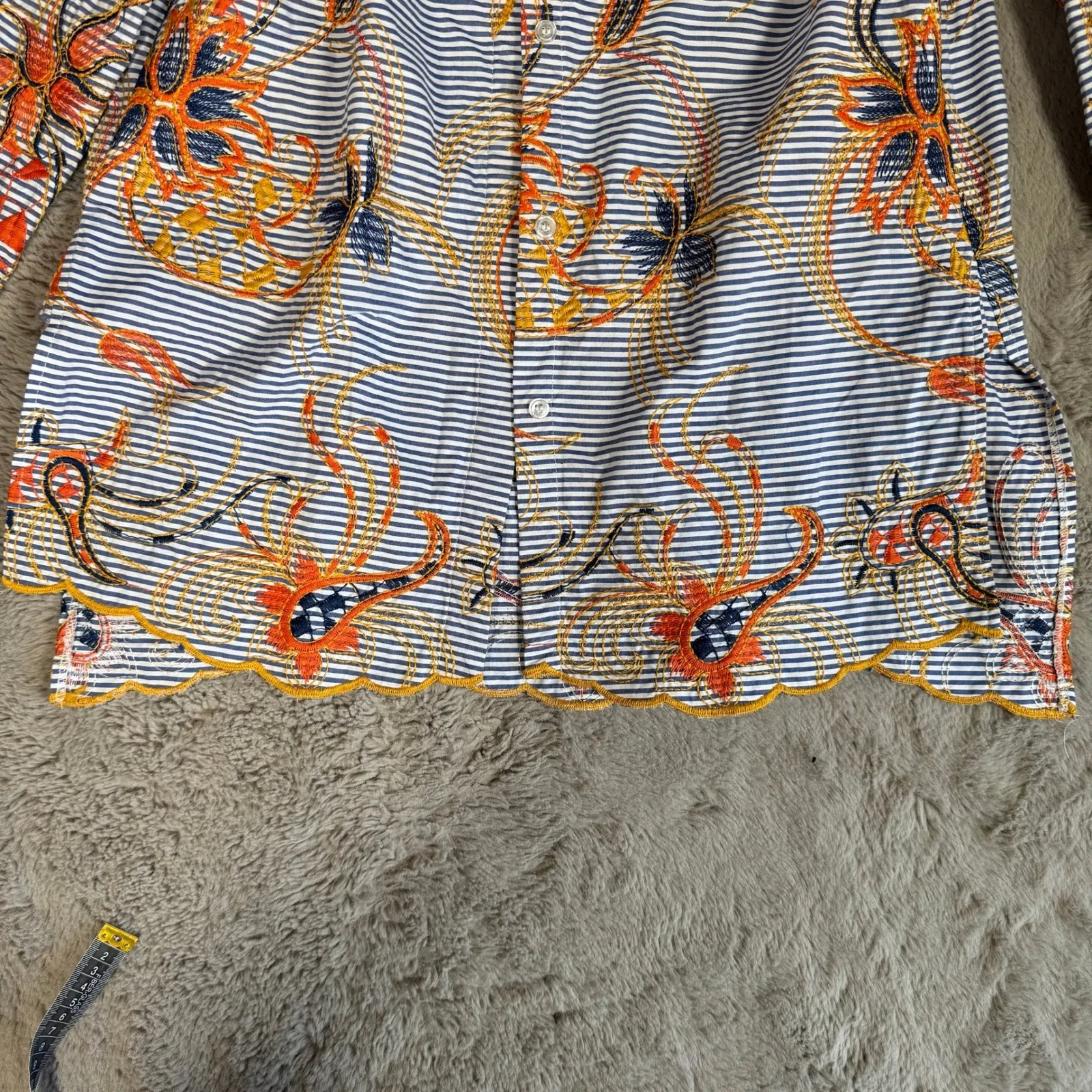 Peck & Peck Floral Embroidered Seersucker Button‎ Down Top Blouse Large Cotton - Image 7