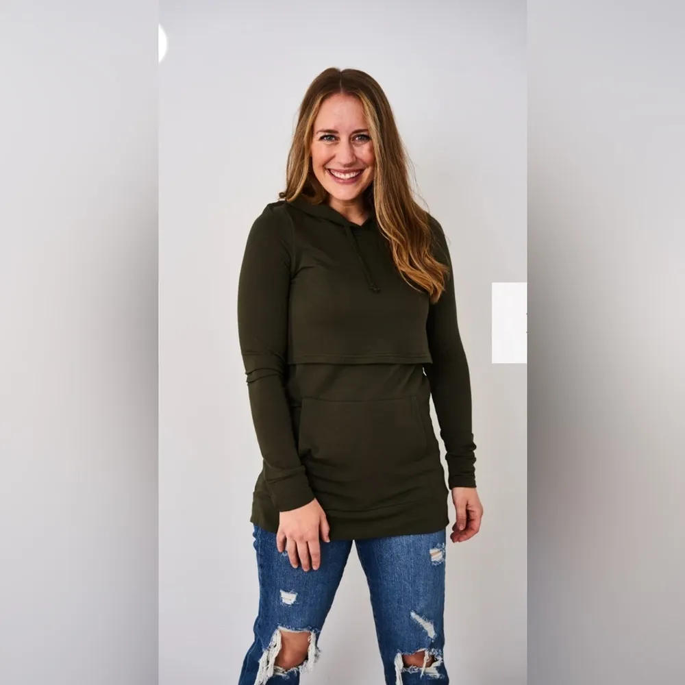 Latched Mama Cloud Nursing Hoodie Olive‎ XS Green - Image 8