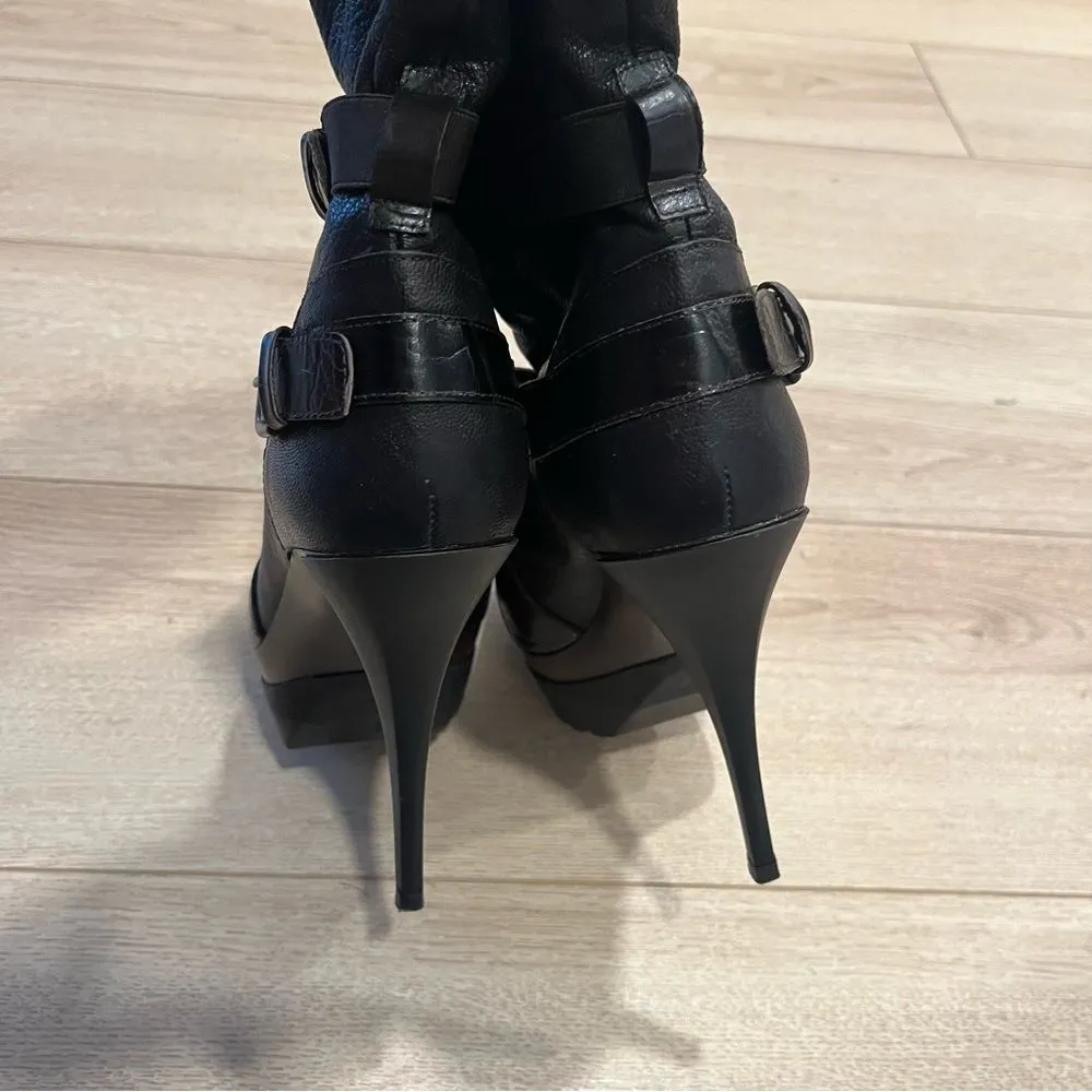 Stuart Weitzman Holdon Dark Brown Strap Leather Moto Platform Boots Size 8.5 - Image 7