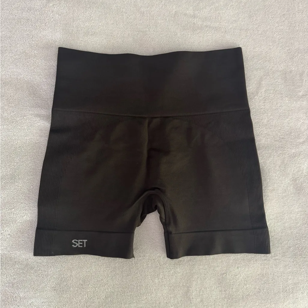 SET Active Dark Brown Sculptflex Shorts Sport Bra Workout Yoga Pilates Set S - Image 5