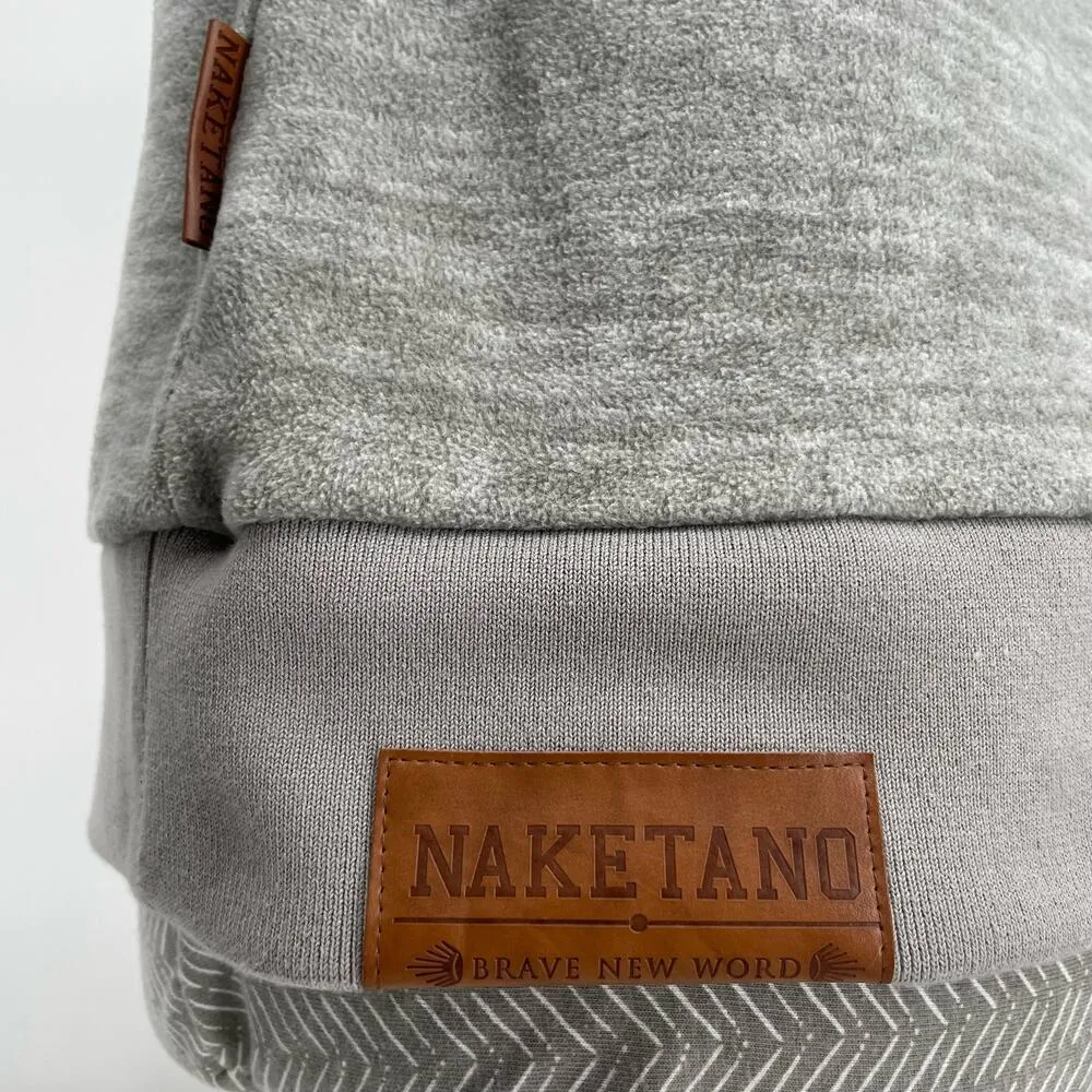 Naketano Light Gray Fleece Neutral Pullover High Collar Soft Cozy Hoodie Grey M - Image 6