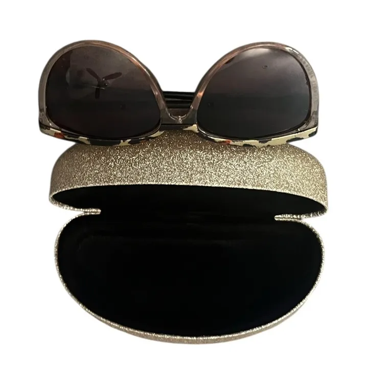Mary Kay Gold Glitter Hard Shell Case & Animal Print Leopard Sunglasses - Image 1