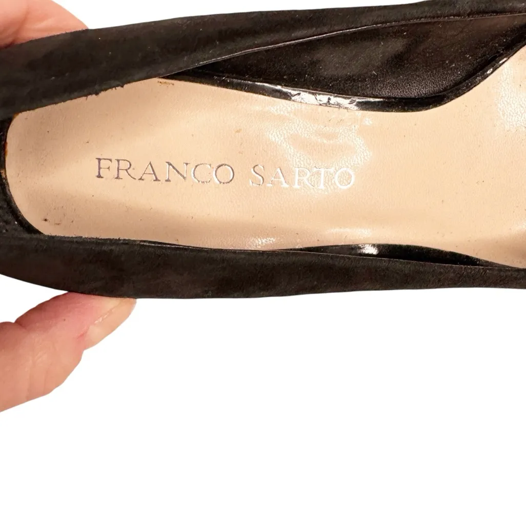 FRANCO SARTO BLOCK HEEL BOW DETAIL SUEDE BLACK HEELS SZ 10 - Image 4