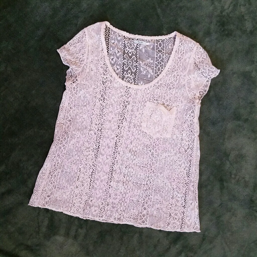Kimchi Blue Lace Top Ecru Scoop Neck Pocket M - Image 5