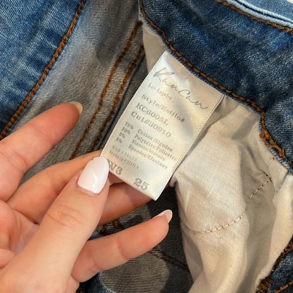 Women size 25 blue Jeans shorts distressed ripped details stretchy folded hem - Image 5