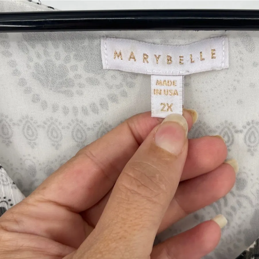 Marybelle Paisley Womens Top Sz 2X Y2K USA Boho Chiffon Flowy Festival Tie Back White - Image 9