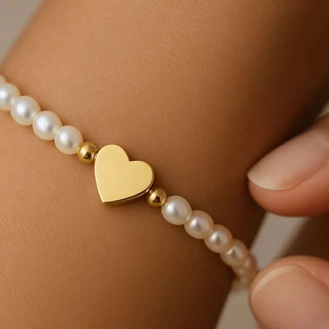 Antian Accessories™ Pearl Heart Necklace & Bracelet Set White - Image 4