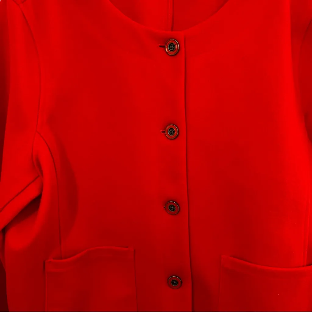 Vibrant Red Cardigan Blazer Large Buttons Pockets Holiday XL ClassicCore Staple - Image 3