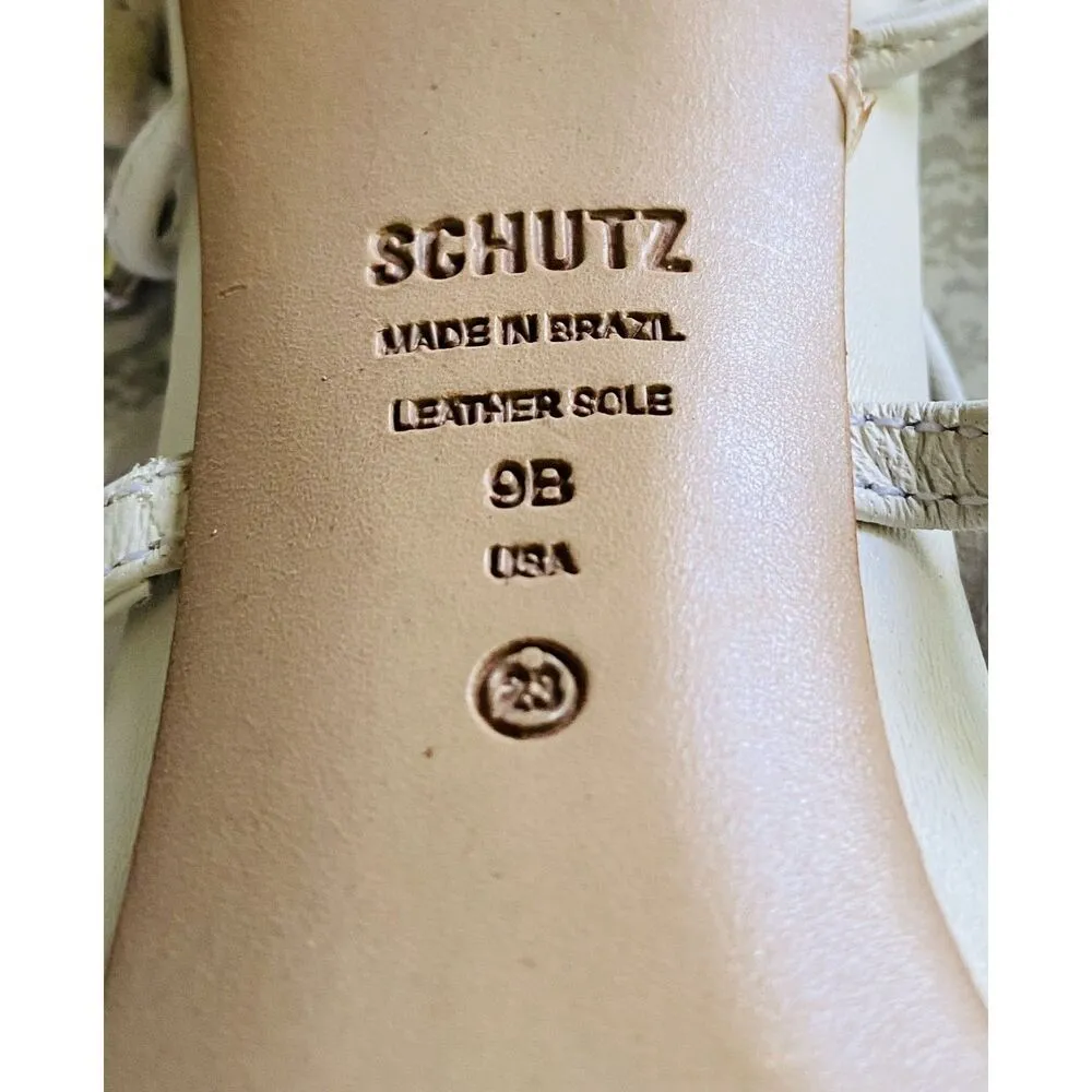 New Schutz Kallie White Nappa Leather Rhinestone Lace-Up High Heel Sandals Sz 9B - Image 7