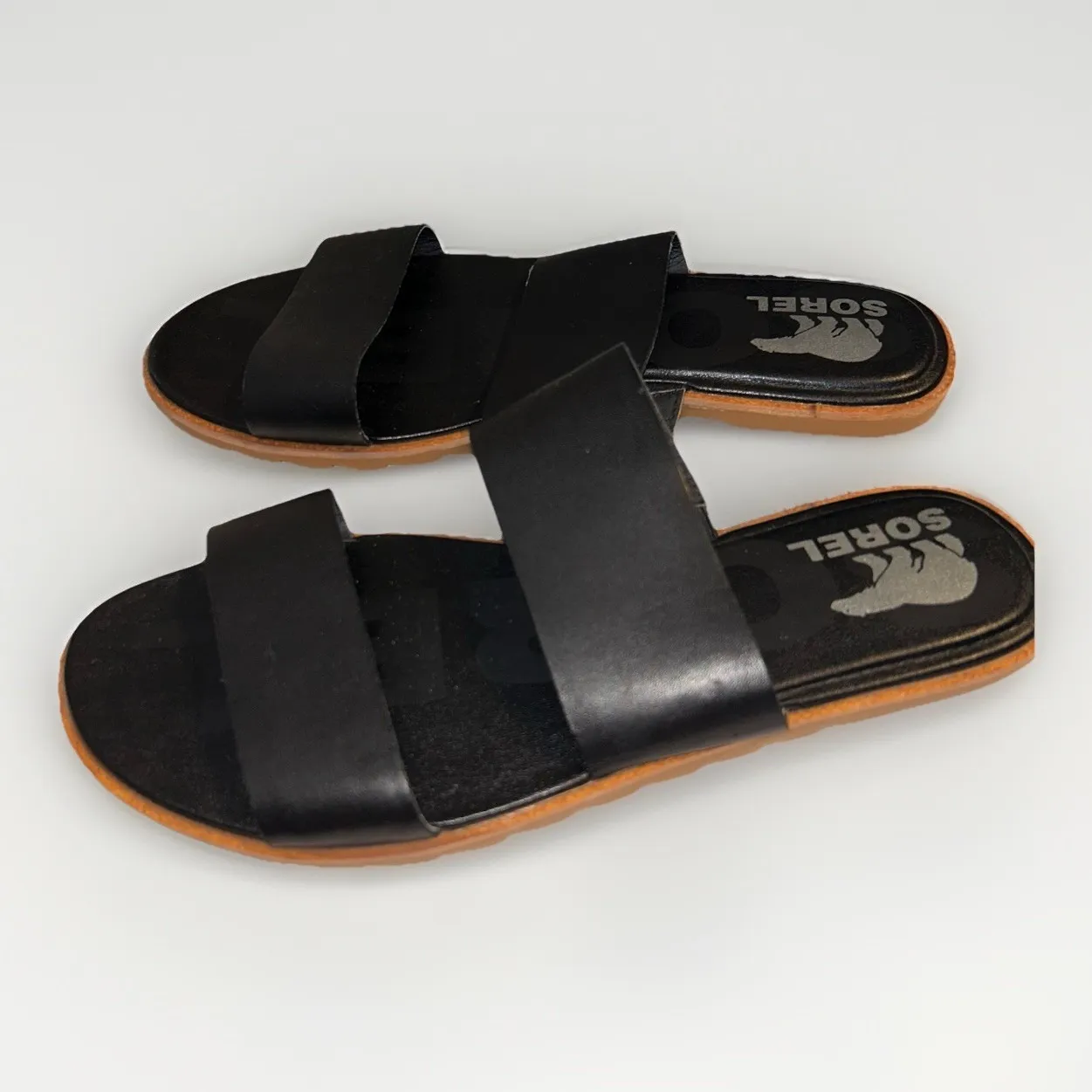 Sorel Sandals Ella II Slip On Slide Black Leather Open Toe NL4262-010 Women's 9 - Image 2