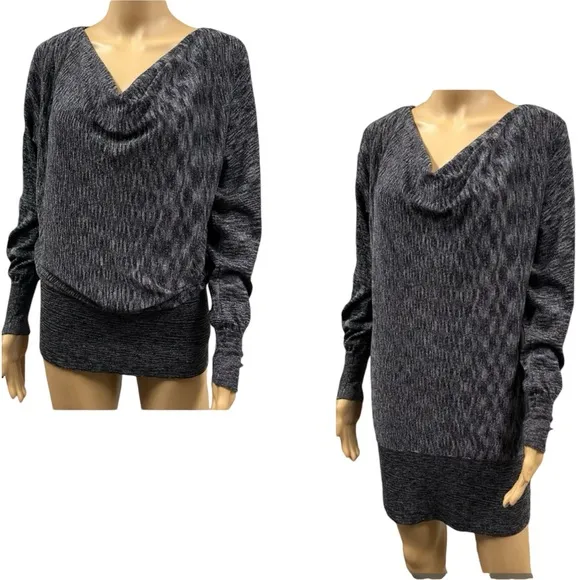 Inc International Concepts Silk Knit Cowl Neck Mini Dress or Tunic Top Womens S Black - Image 2