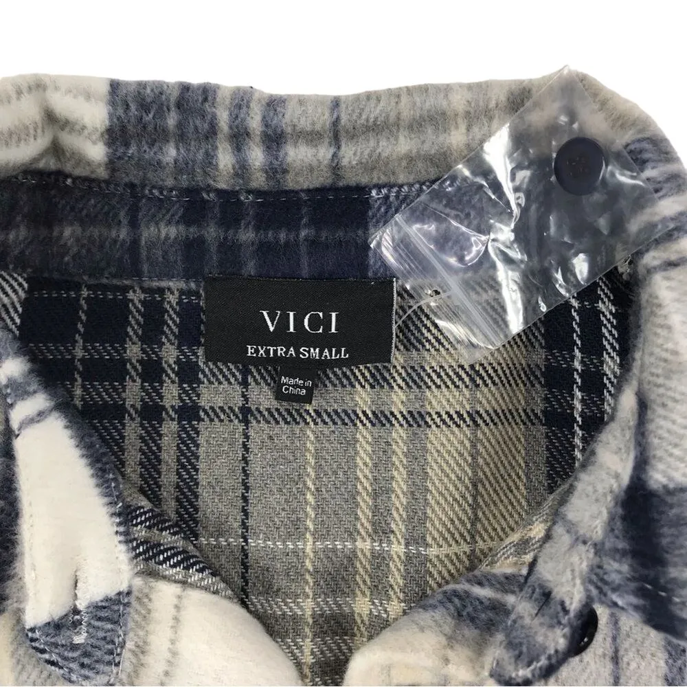 VICI Wool Blend Shacket Women XS Blue Plaid Oversized Cowgirl Gorpcore Western - Image 11
