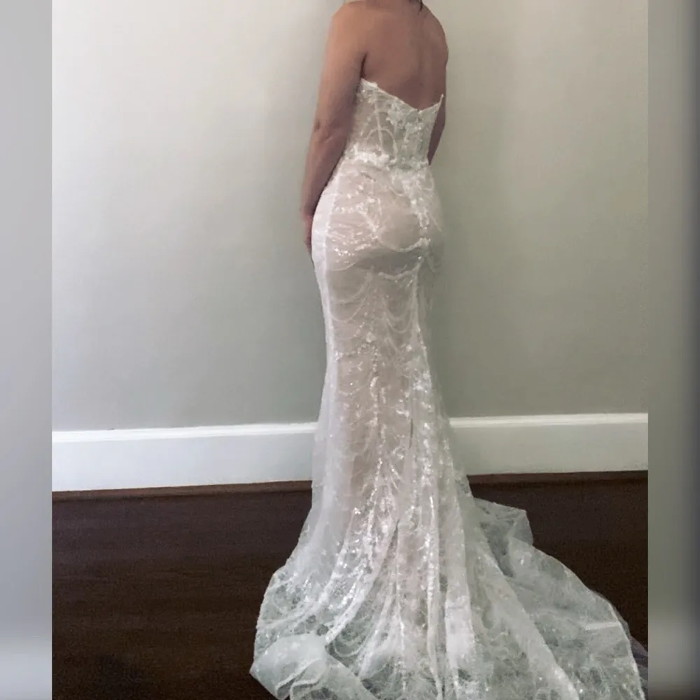 Beaded long sleeve sparkly wedding dress, reception or elopement gown White Size 10 - Image 3