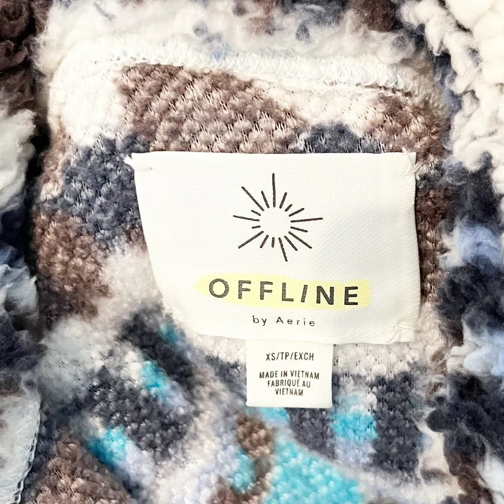 Aerie Hometown Holiday 1/4 Zip Fleece Fair Isle Jacket Blue XS - Image 3