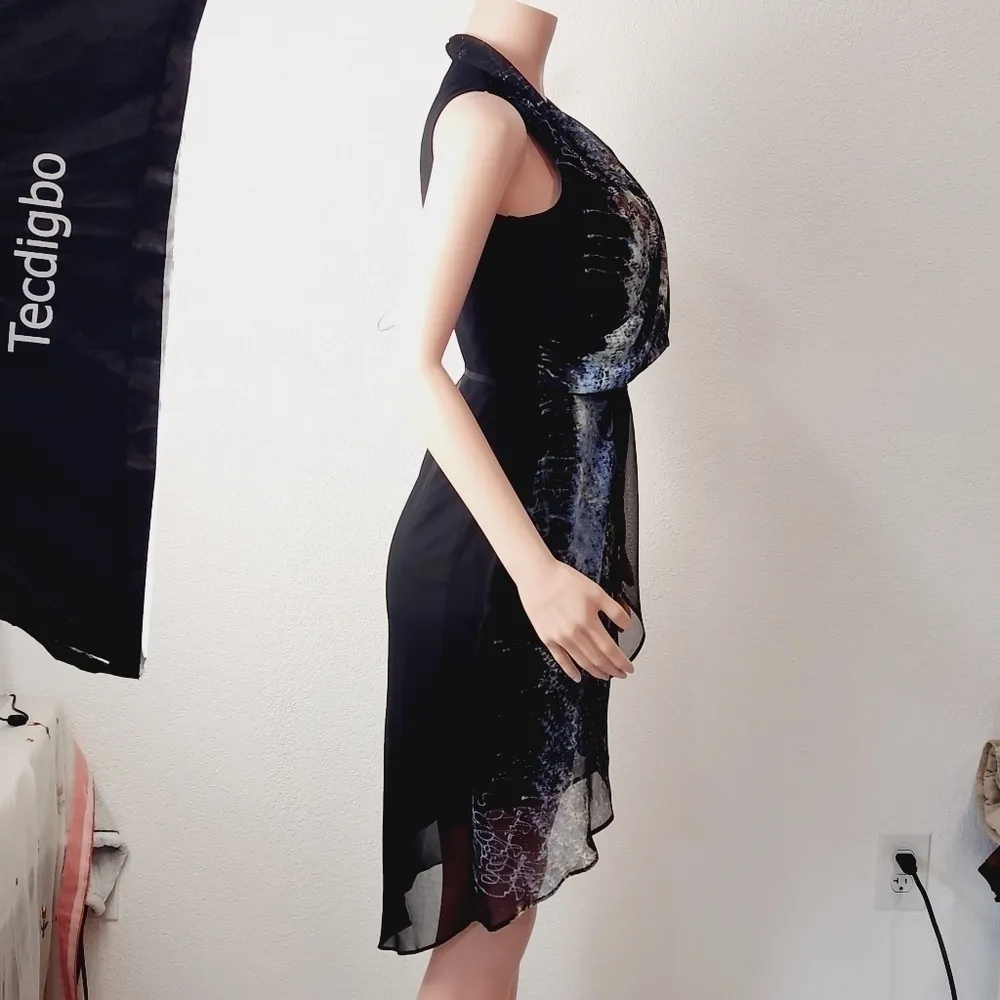 SIMPLY Vera Vera Wang Black Mock Wrap Party Dress W/ Uneven Hem Size: X-Small - Image 7