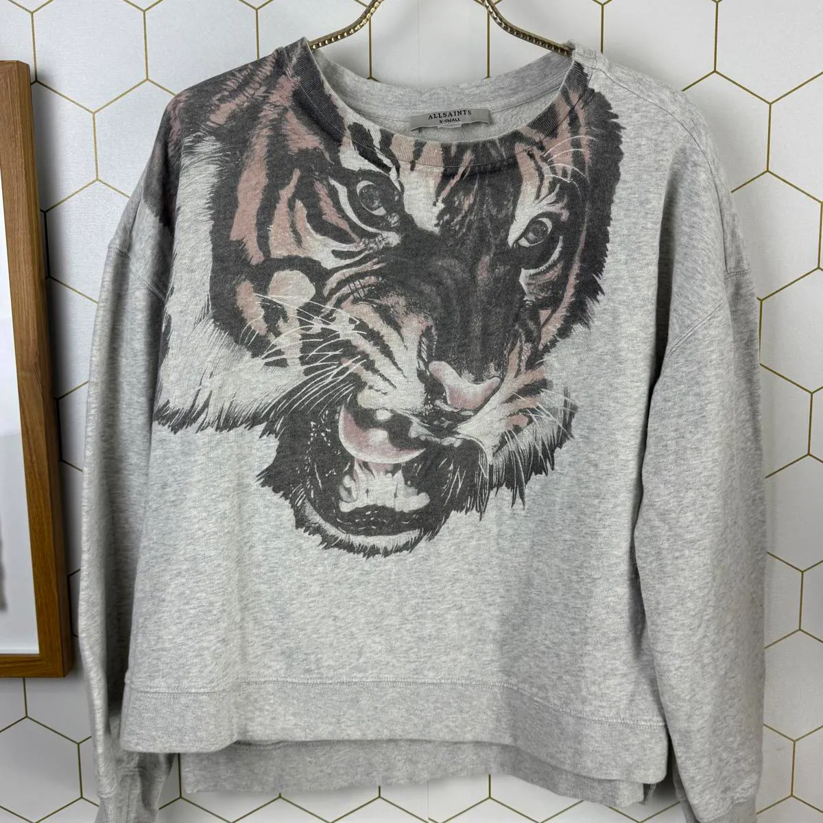 ALLSAINTS Gray Turan Lo 100% Cotton Graphic Front Sweatshirt - Size - XS - Image 9