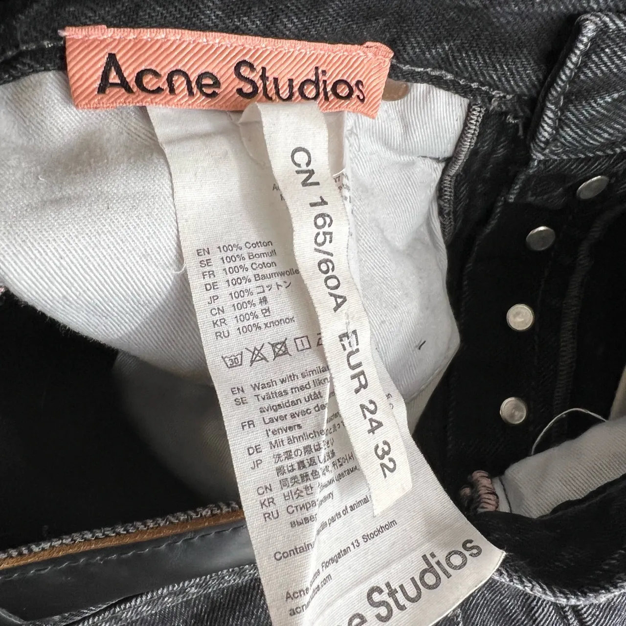 Acne Studios Womens Jeans Black Wash 5 Pocket Button Fly Straight Size 24 - Image 6