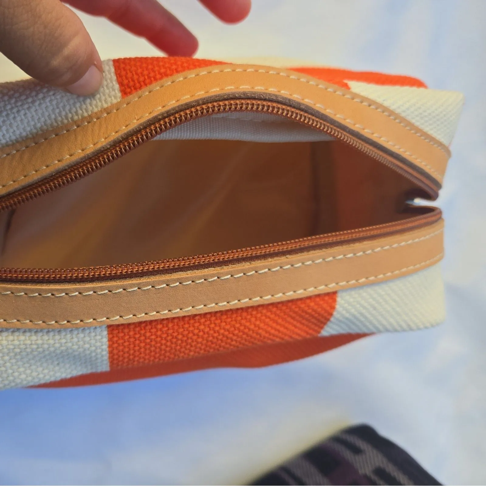 Bonfanti Borse Cotton W Leather Trim Toiletry Makeup Cosmetic Travel Bag orange - Image 8