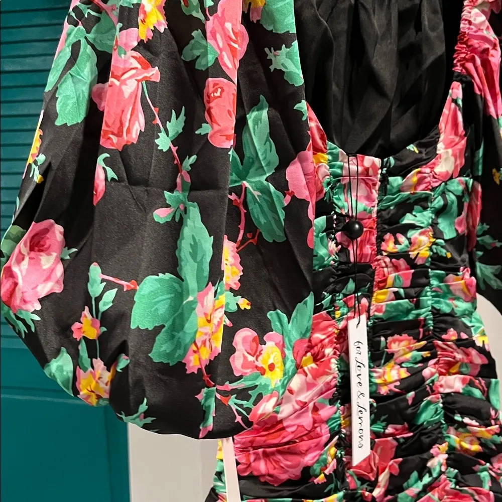 NWT For Love and Lemons Jolie Black & Coral Rushed Floral Mini Dress size XS - Image 12