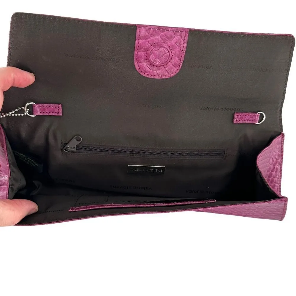 NEW Valerie Stevens Purple Mock Croc Textured Leather Clutch Bag Handbag - Image 4