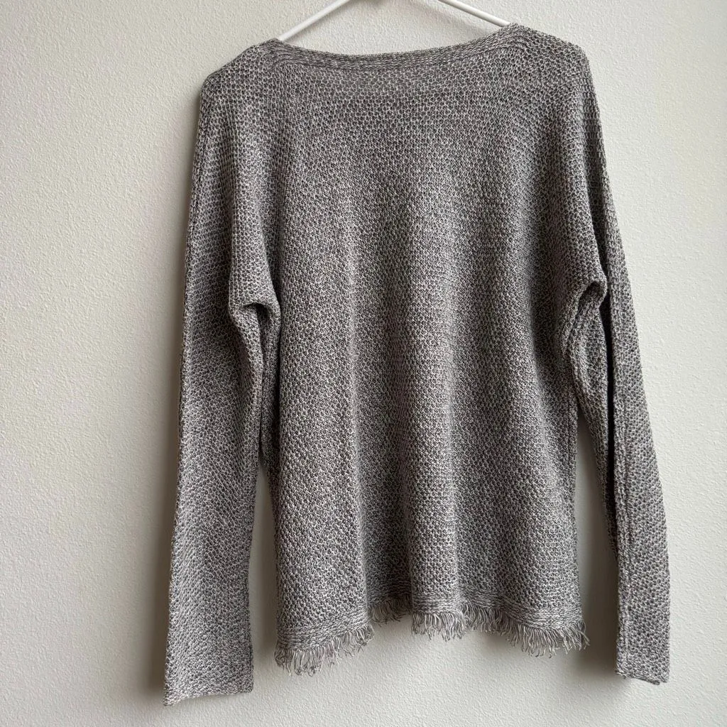Eileen Fisher 100% Organic Linen Fringe Hem Knit Gray Sweater Size Medium? - Image 3