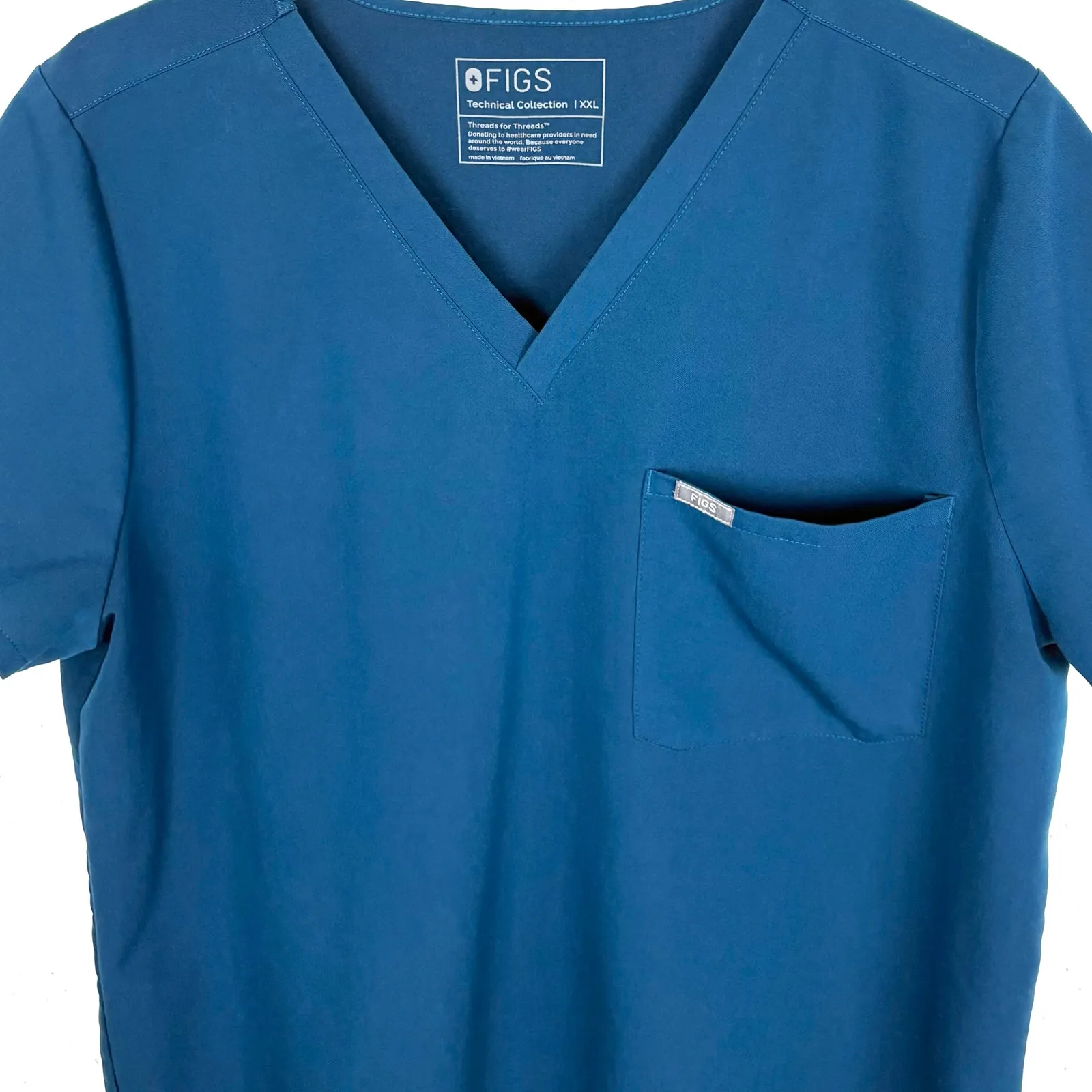 Figs Catarina One-Pocket Scrub Top Blue V-Neck Darted Back Short Sleeve Size XXL - Image 7