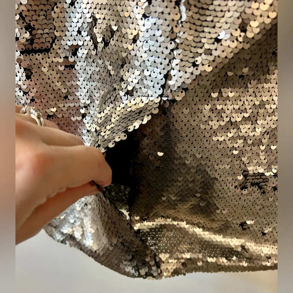 Worthington Matte Silver and Black Sequin Skirt Size Large - Image 6