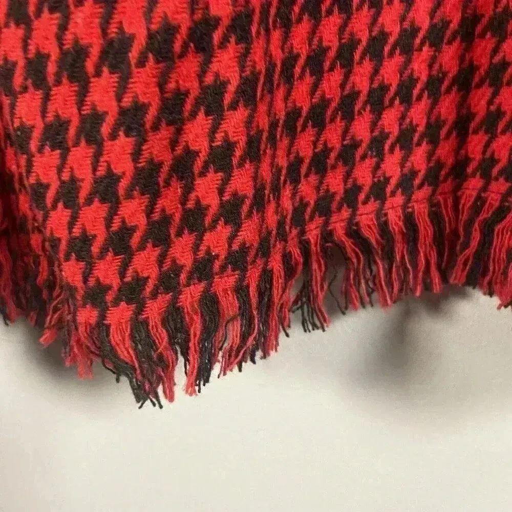 Coco Carmen Houndstooth Fringe Shacket‎ Red Black Button Down Shirt Jacket Size M - Image 5