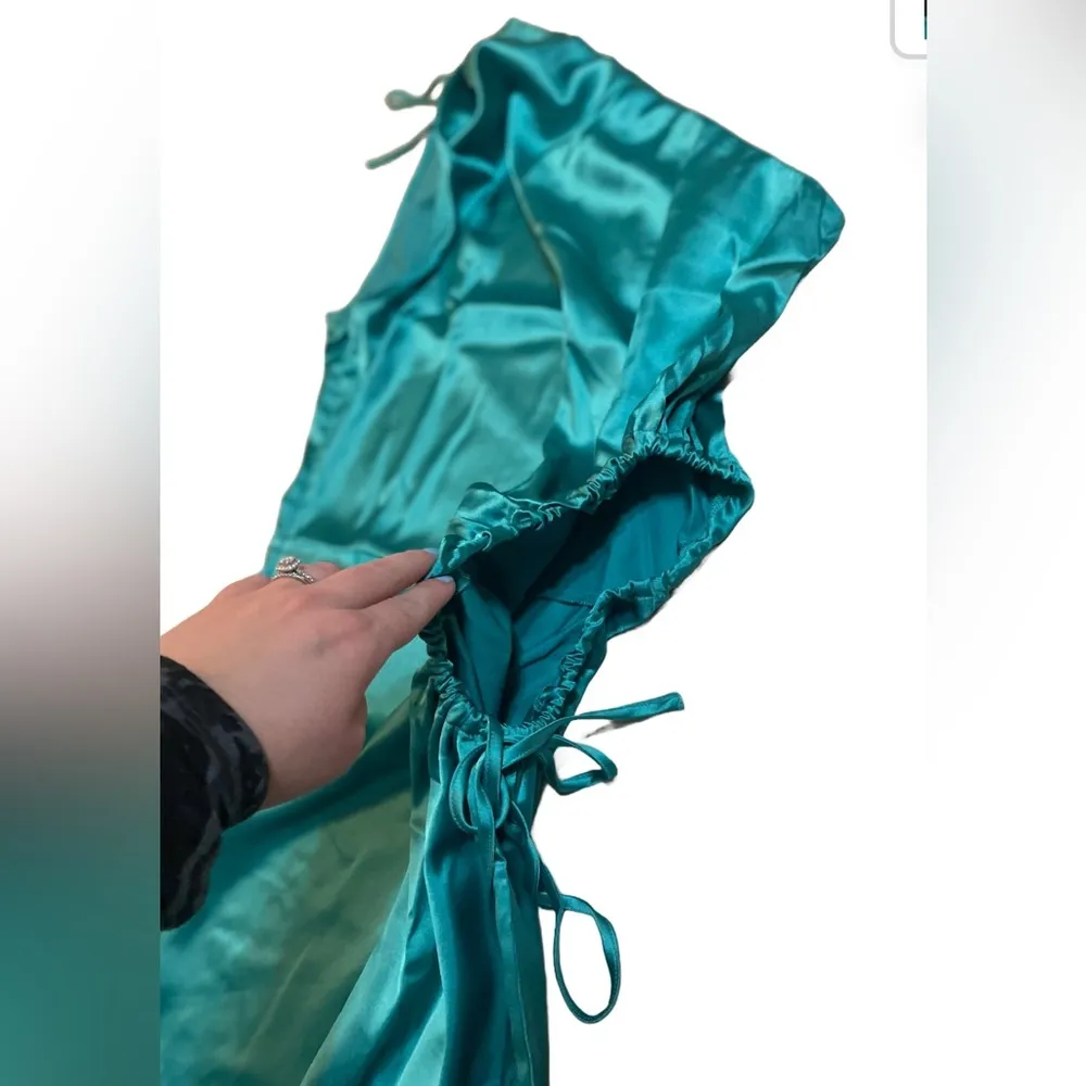 Prettygarden One Shoulder Satin Cut Out Side Slit Maci Dress in Peacock Blue M - Image 3