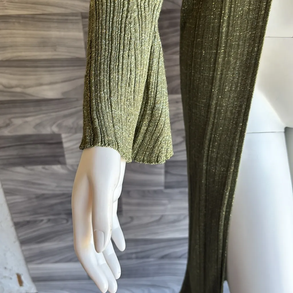 Anthropologie Metallic Olive Cardigan - Image 5