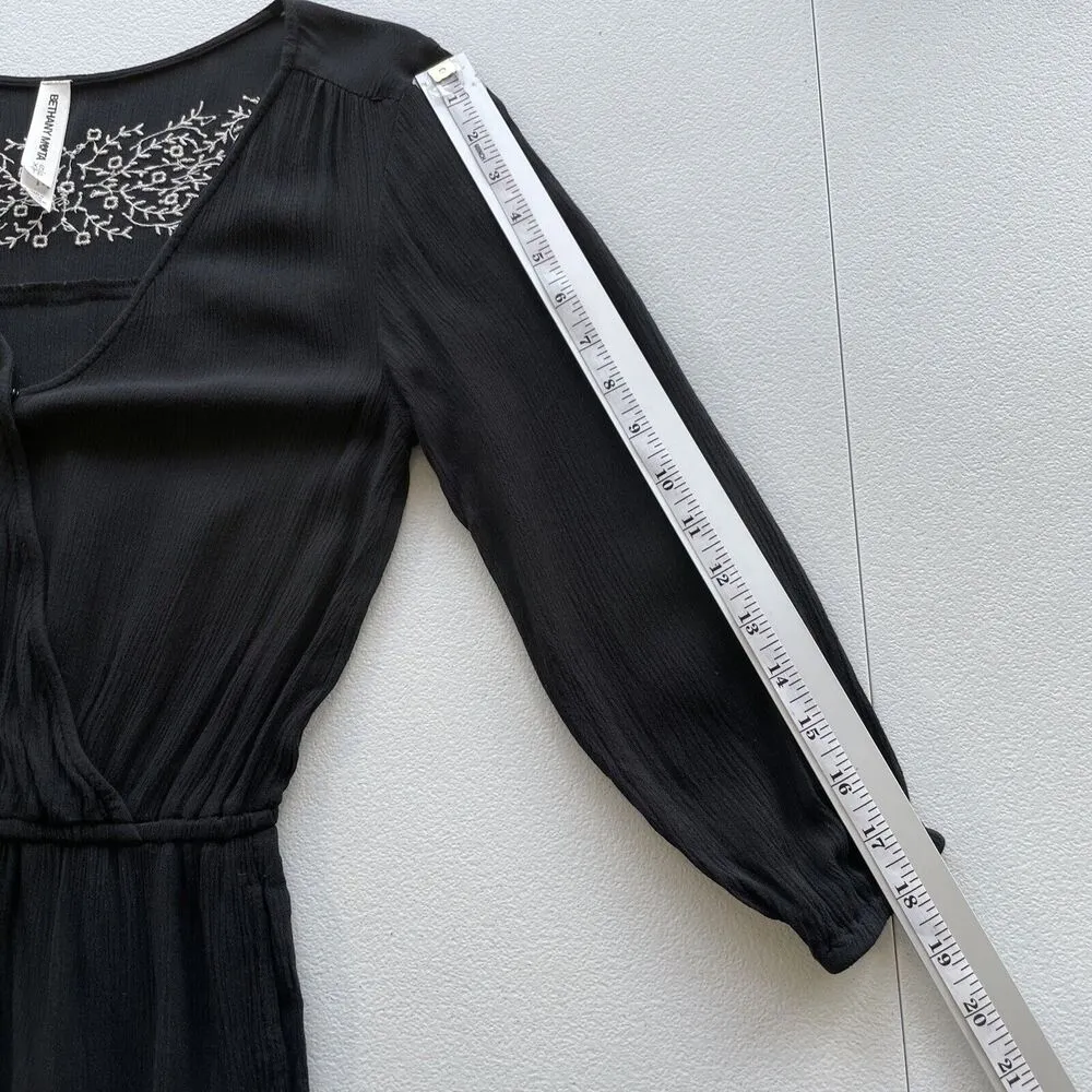 Bethany Mota Romper Shorts Womens Size XS Gauze Black Embroidered Faux Wrap Boho - Image 9