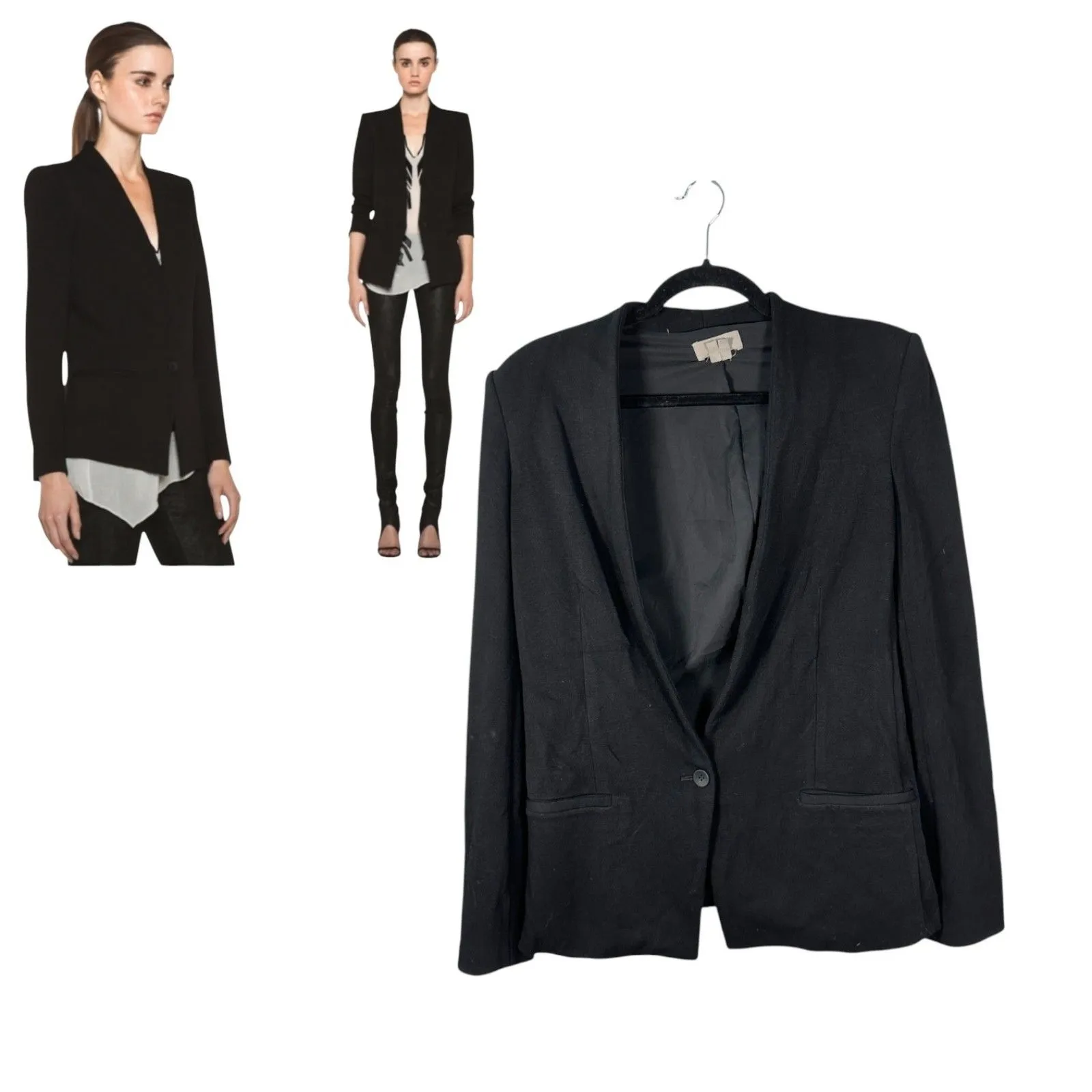 Helmut Lang  Black Fitted Single Button Blazer Size Large - Image 2