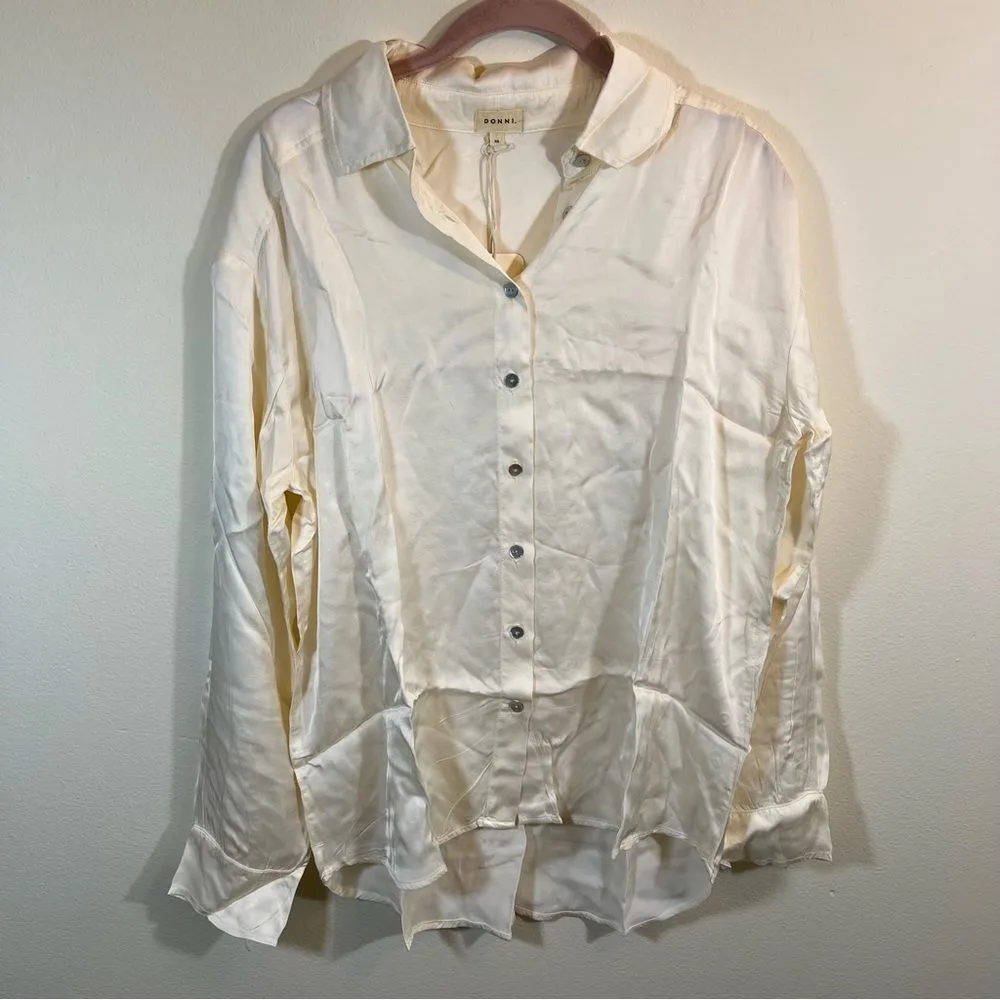 DONNI. Silky Button Down in Cream Creme XS NWT - Image 2