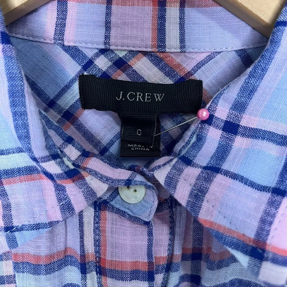 J Crew Top Womens 0 Plaid Cotton Button Up Long Sleeves Collared Purple - Image 6